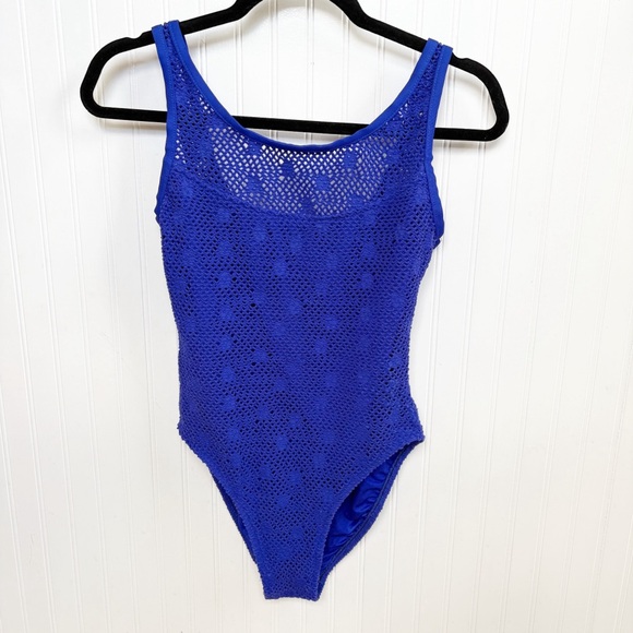 Jantzen Other - Jantzen Coastal Zone Royal Blue Crochet One Piece Swimsuit Women’s Sz 12 Vintage